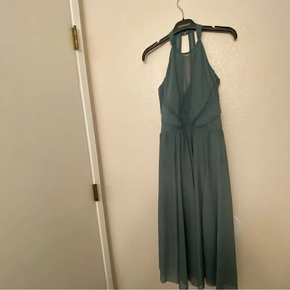 Balera Weissman Dance Costume High Neck Halter Dress Maxi sage green D11656 MA